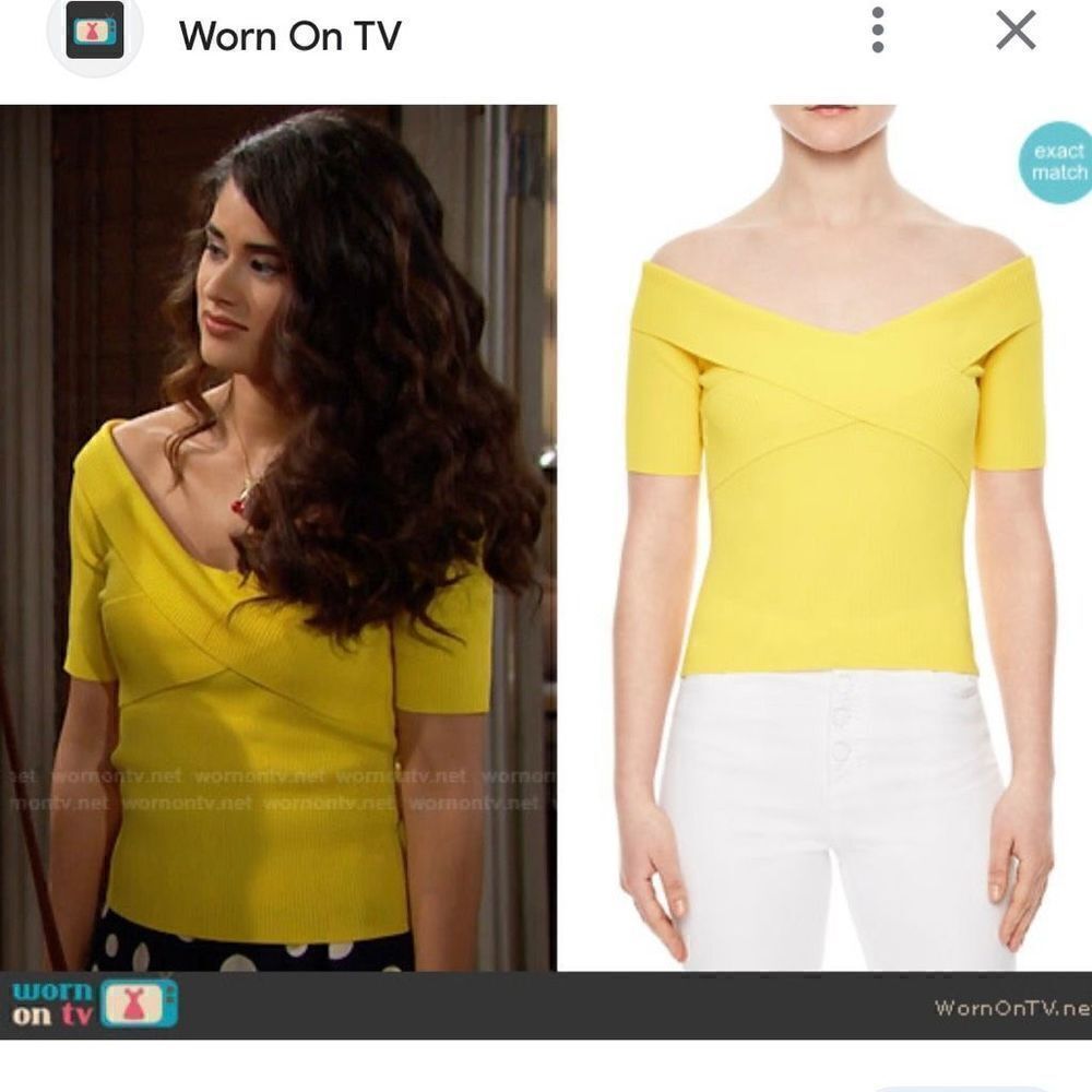 Sandro Galina Off The Shoulder Ribbed Knit Top Shirt Blouse Yellow Women’s 2 - Picture 7 of 11